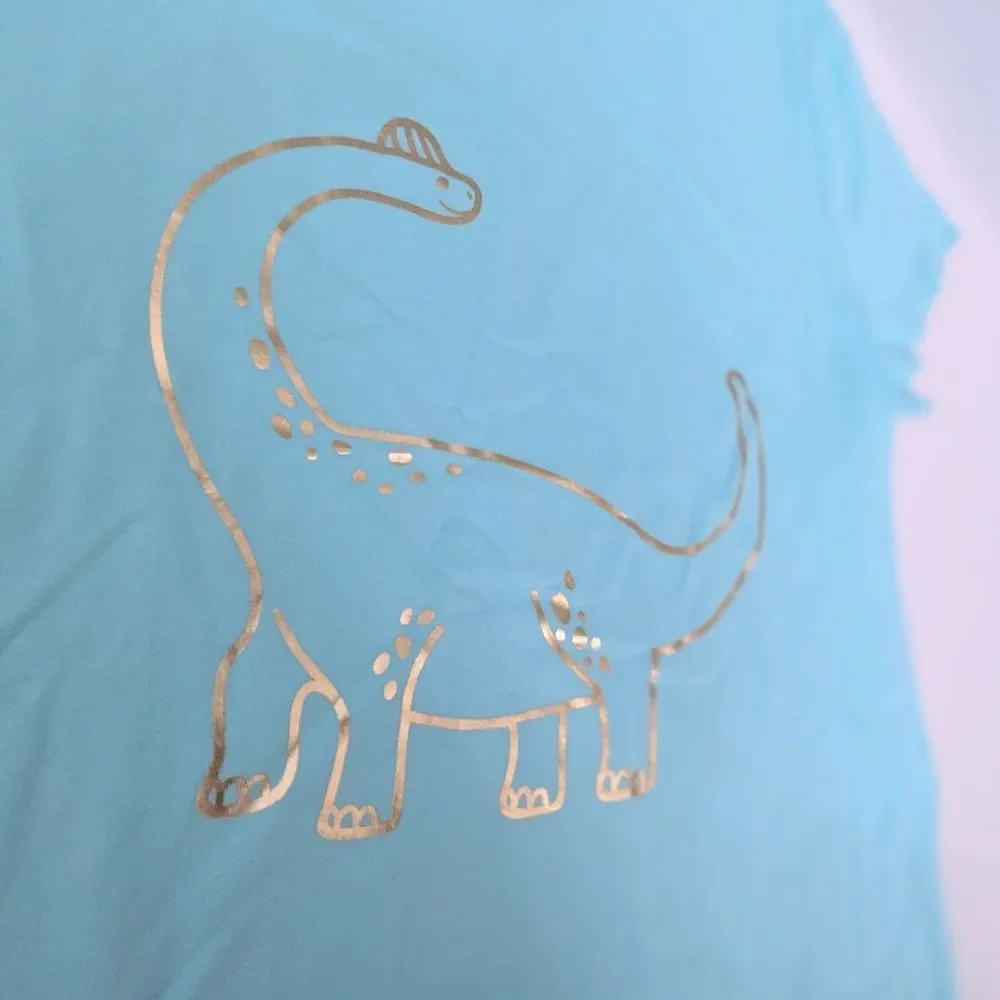 NWT Cat & Jack Light Blue Dinosaur Tee XL Girl's School Graphic Metallic Summer